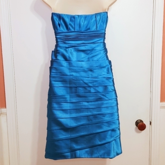 JS Collections Strapless Pleated Cocktail Dress Teal 10 - Picture 7 of 13